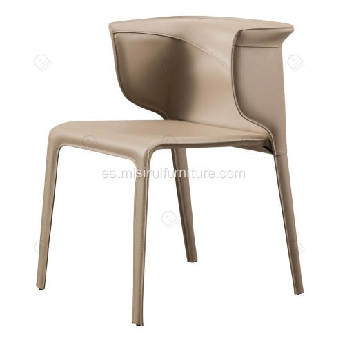 Sillas individuales de cuero de silla de montar de color caqui minimalista italiano